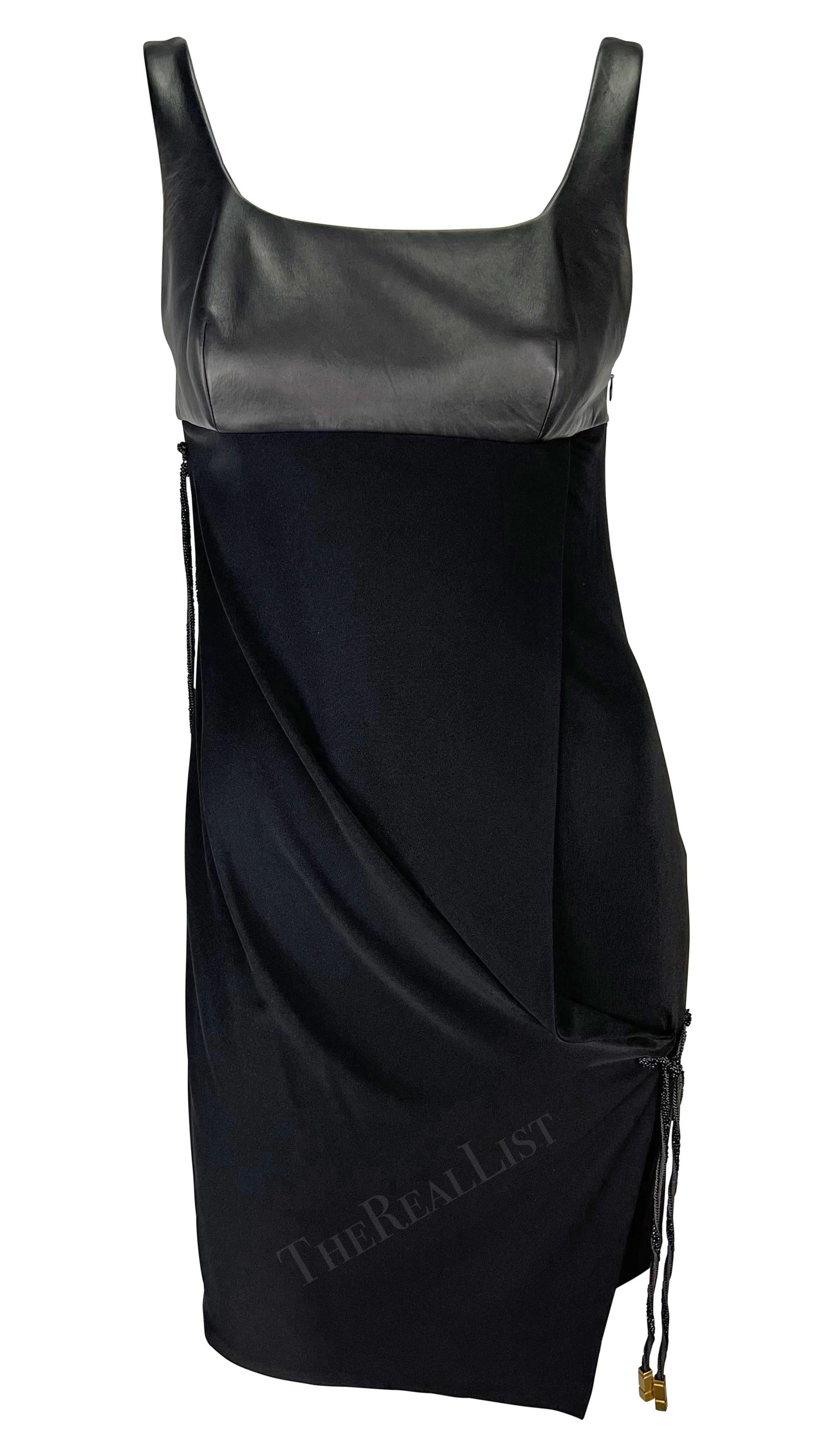 F/W 1998 Gianni Versace by Donatella Black Leather Rhinestone Cord Midi Dress
