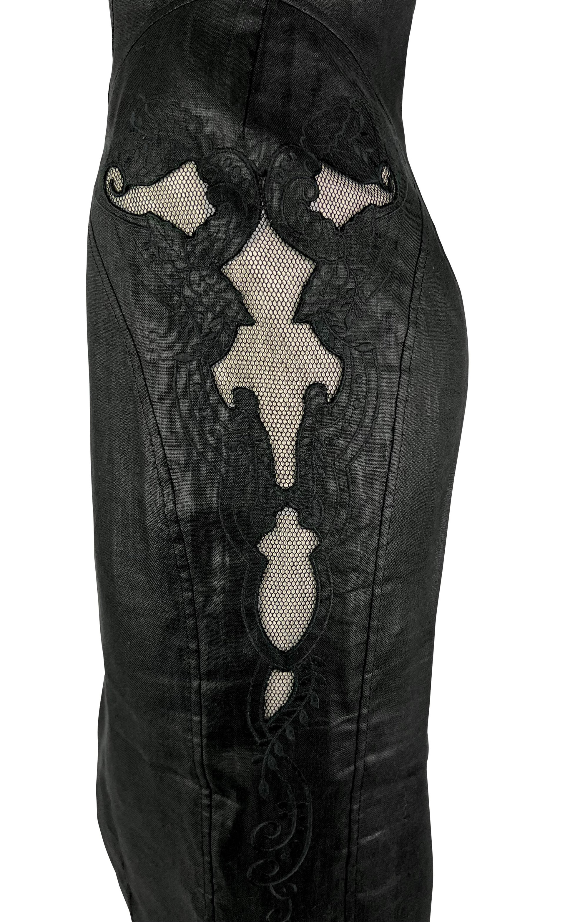 S/S 2003 Gianni Versace by Donatella Sheer Mesh Black Linen Strapless Mini Dress