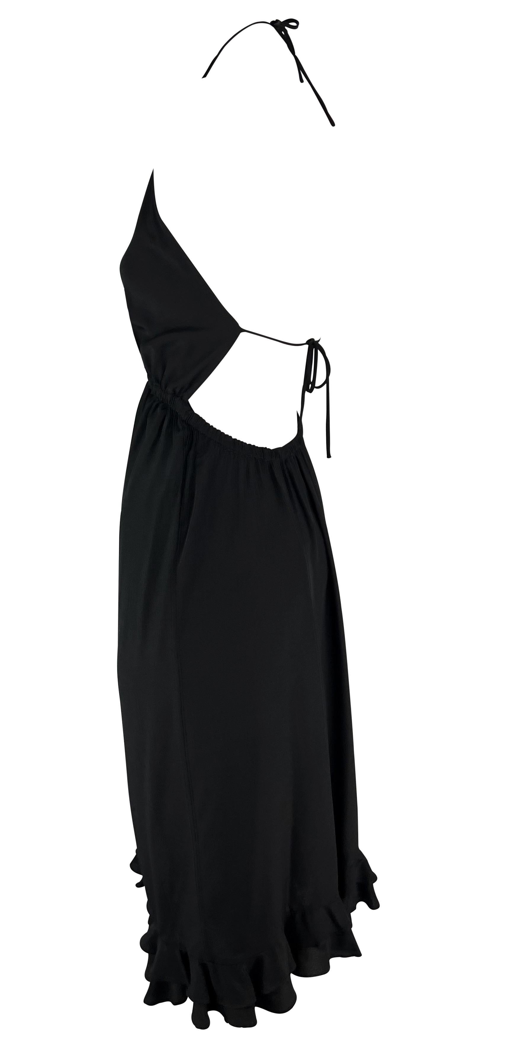 S/S 1999 Gucci by Tom Ford Backless Black Silk Plunging Tie Ruffle Cocktail Dress
