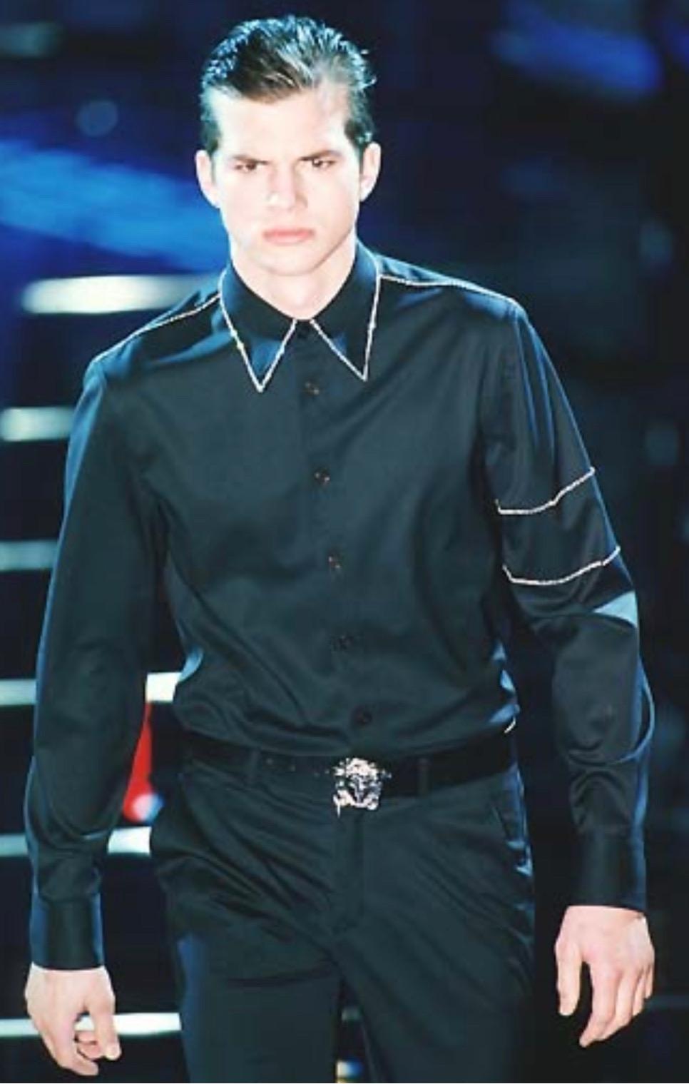 F/W 1998 Gianni Versace by Donatella Aubergine Rhinestone Button Up Men's Shirt