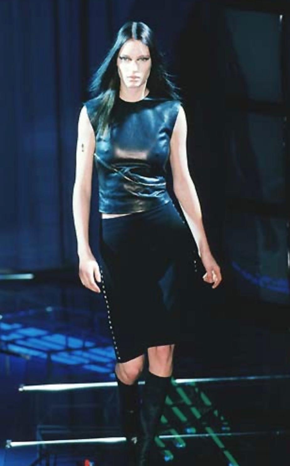 F/W 1998 Gianni Versace by Donatella Black Leather Zip Accent Crop Top Runway