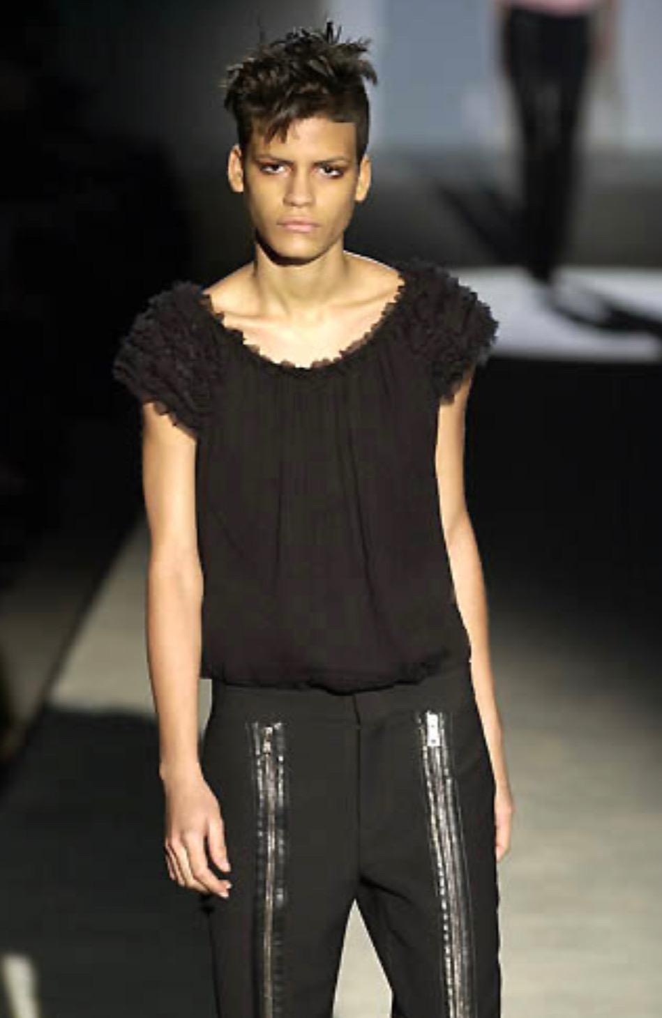 F/W 2001 Gucci by Tom Ford Runway Black Crepe Silk Chiffon Sheer Blouse
