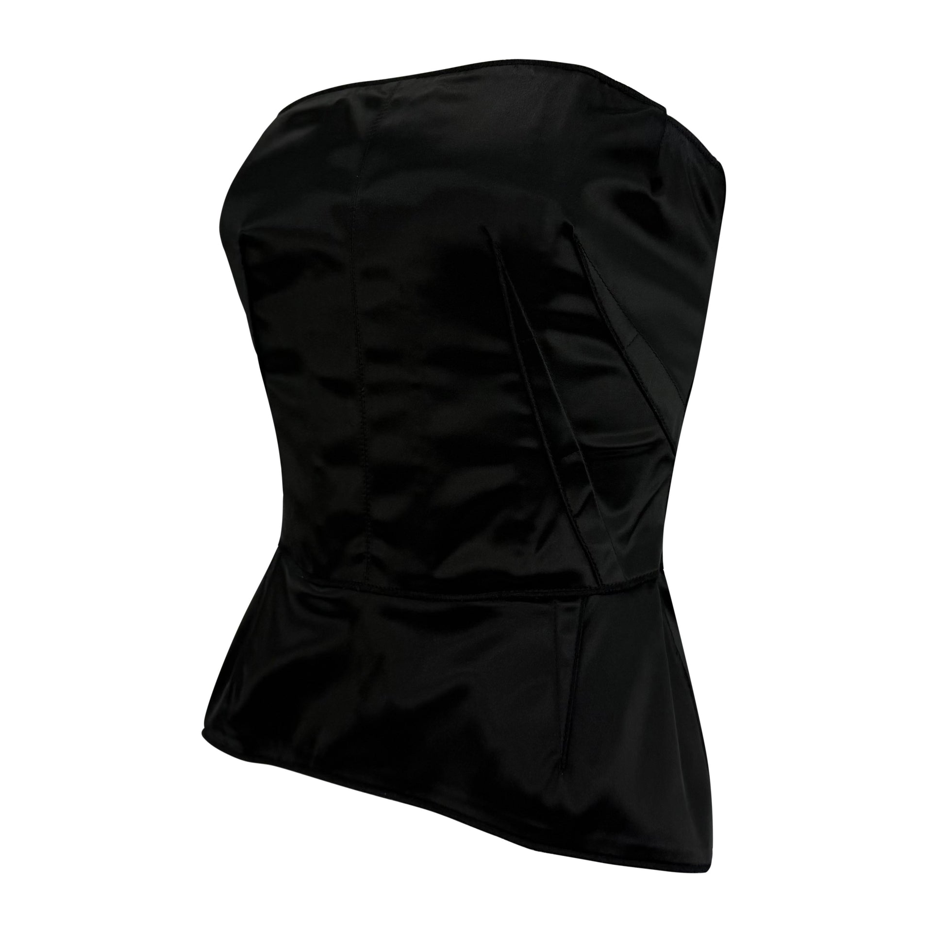 2000s Dolce & Gabbana Black Satin Strapless Corset Boned Bustier Top