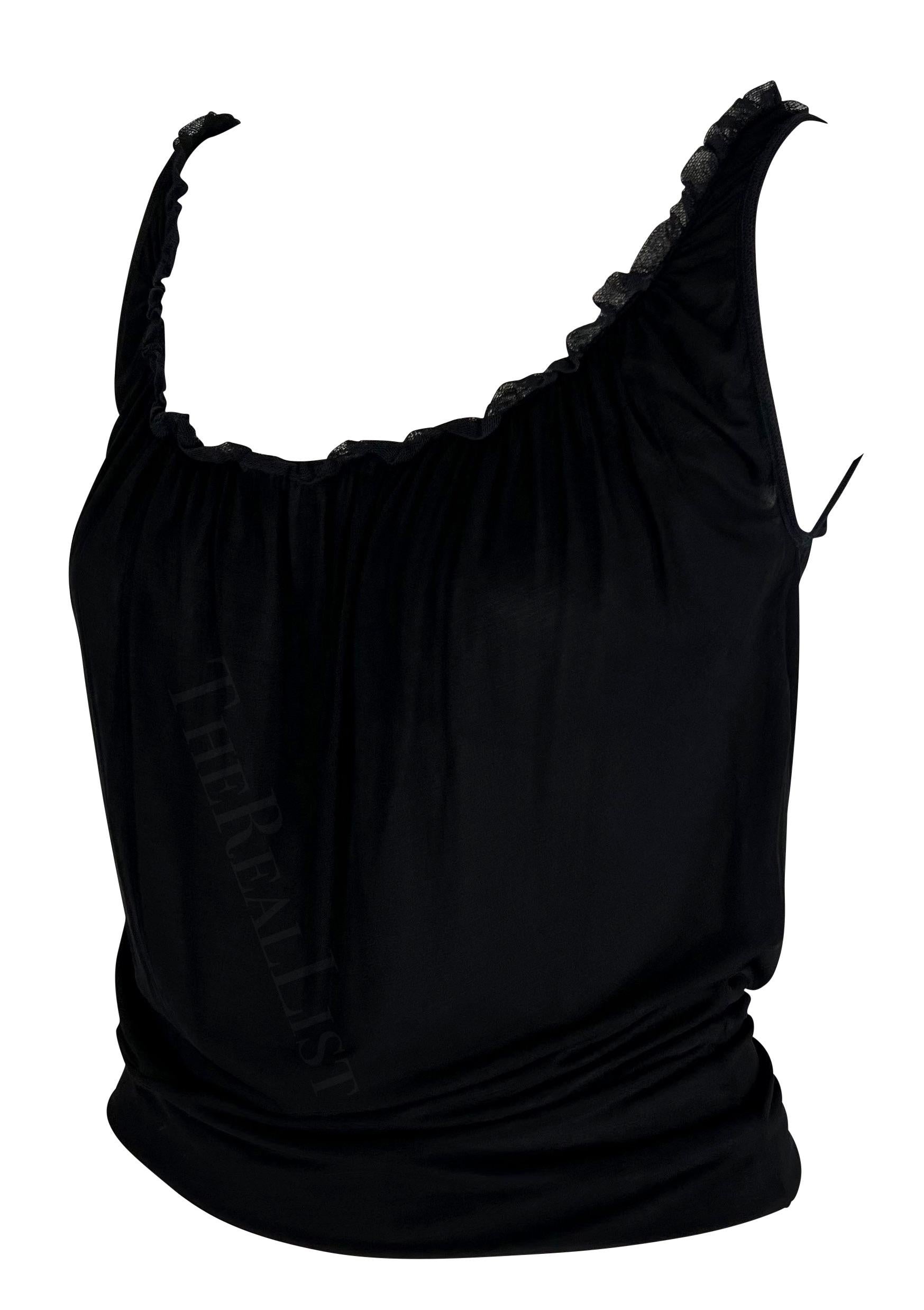 2000s Gucci by Tom Ford Black Ruffle Bodycon Stretch Tank Top