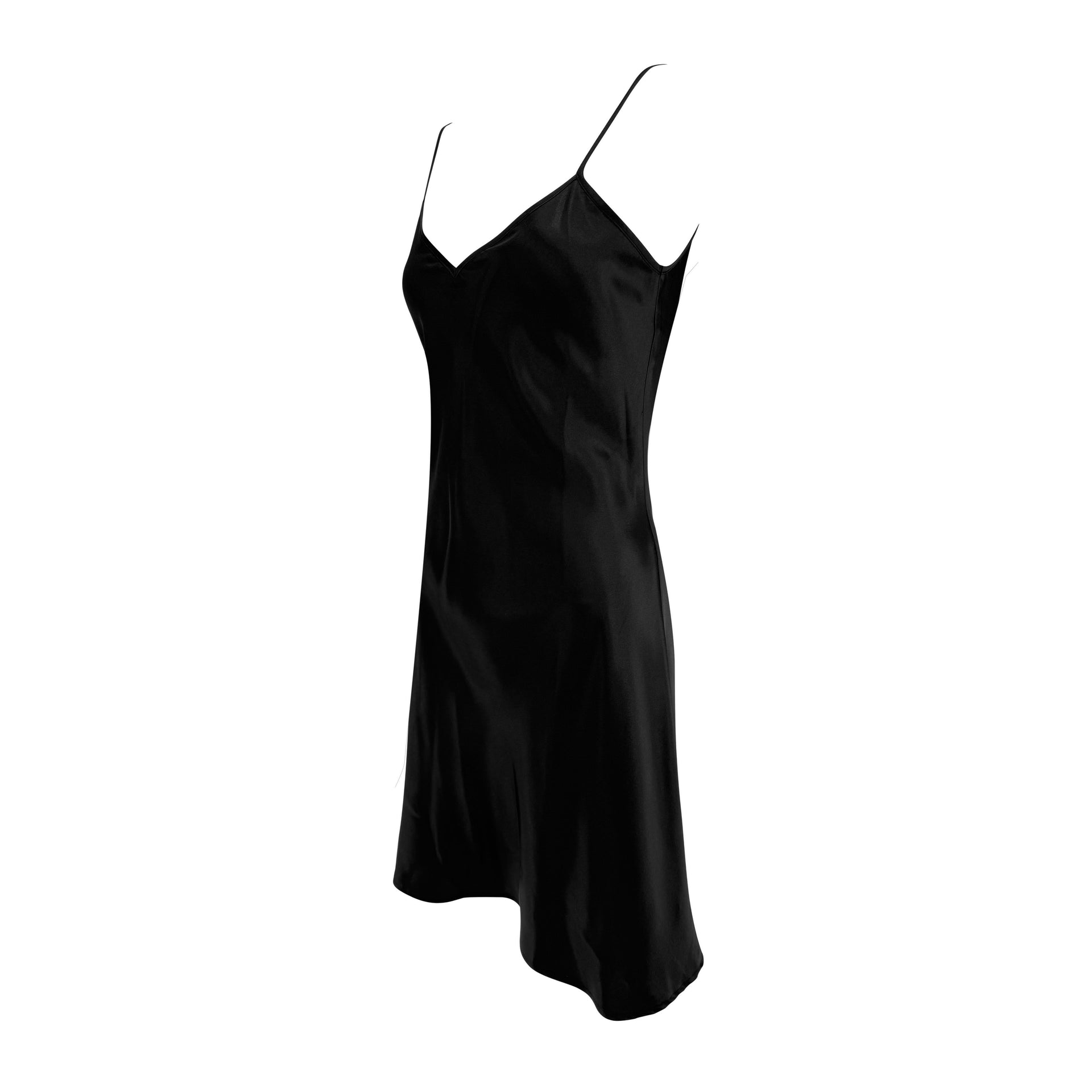 1990s Sonia Rykiel Black Satin Flare Mini Slip Dress