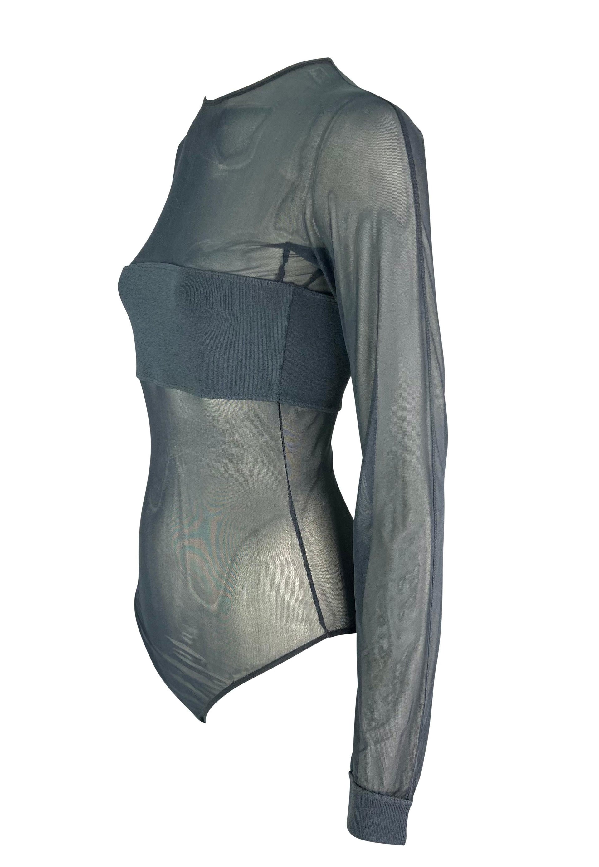 1990s Giorgio Armani Grey Sheer Long Sleeve Bodysuit