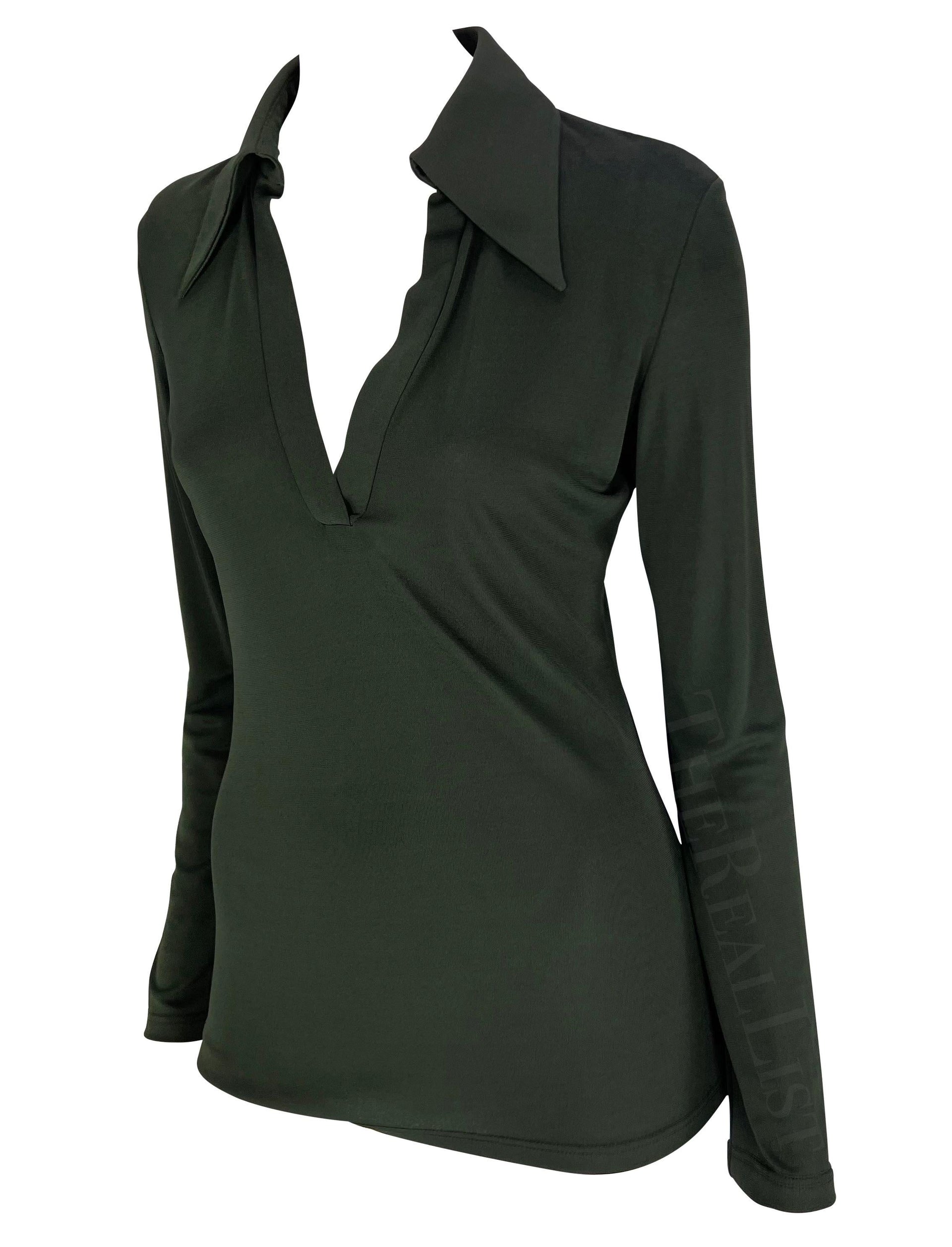 1996 Gucci by Tom Ford Dark Green Viscose Long Sleeve Collared Shirt