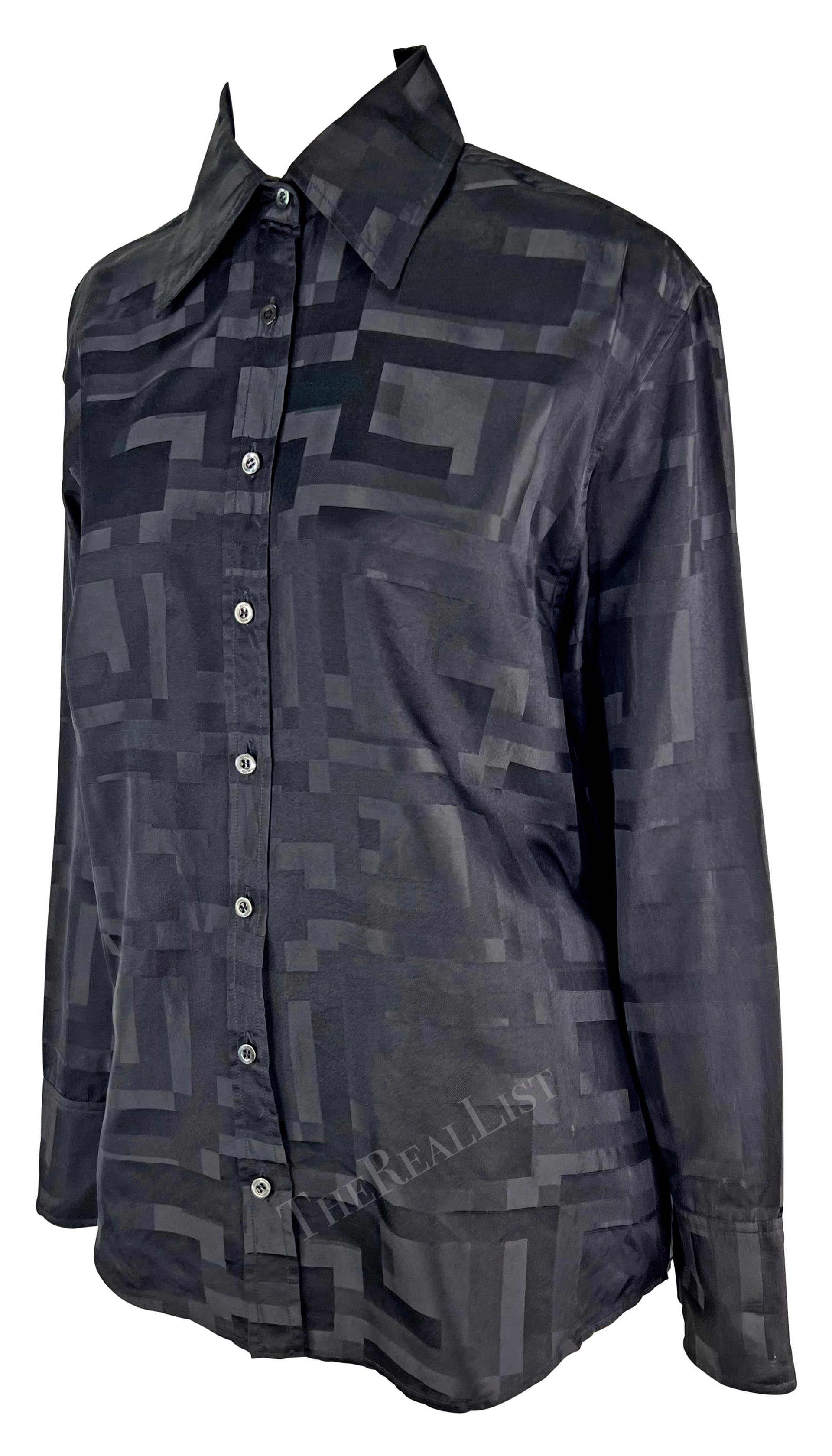S/S 1998 Gucci by Tom Ford GG Monogram Black Cotton Silk Button Up Shirt
