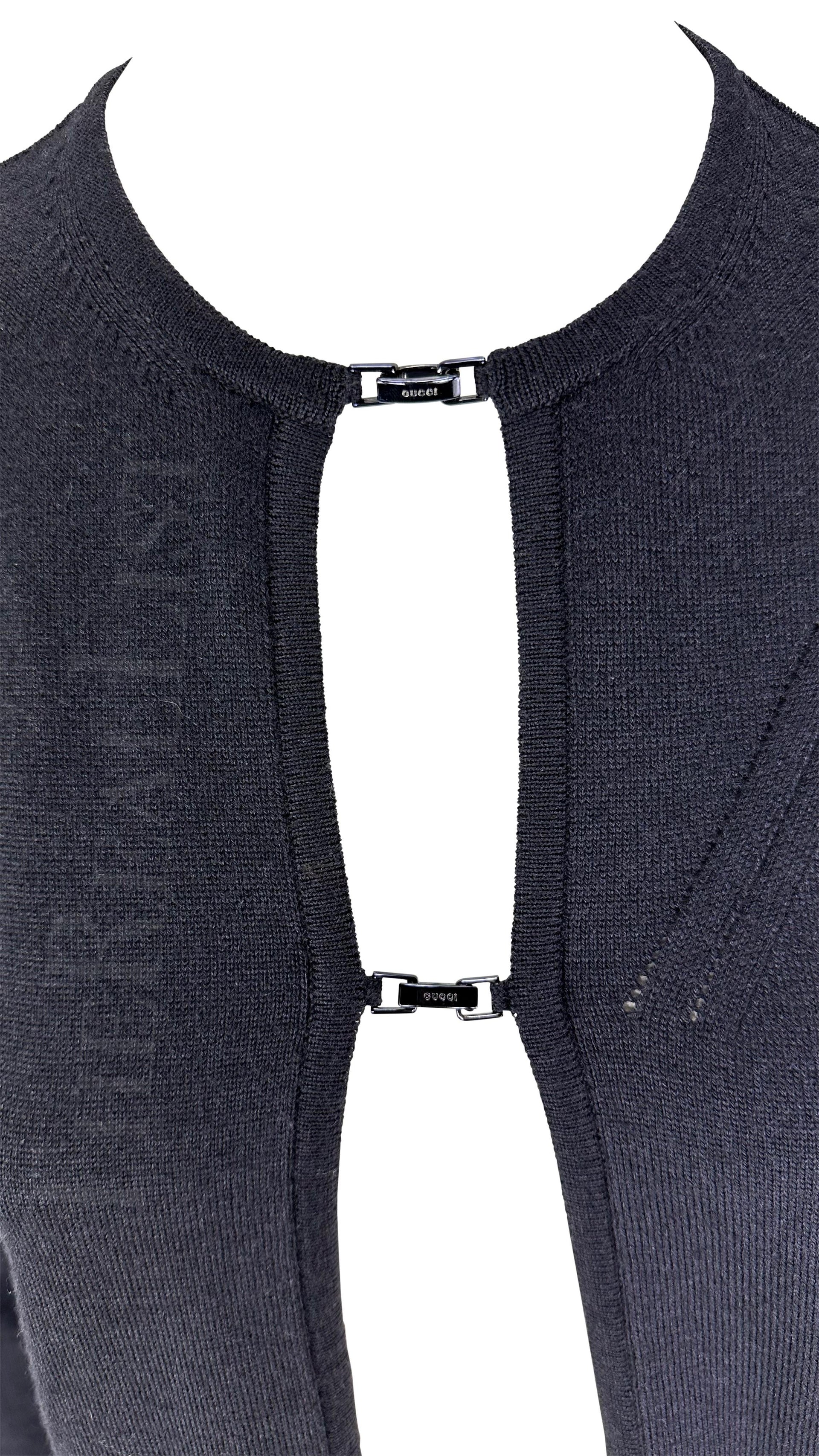 F/W 1998 Gucci by Tom Ford Charcoal Open Logo Buckle Cardigan Top