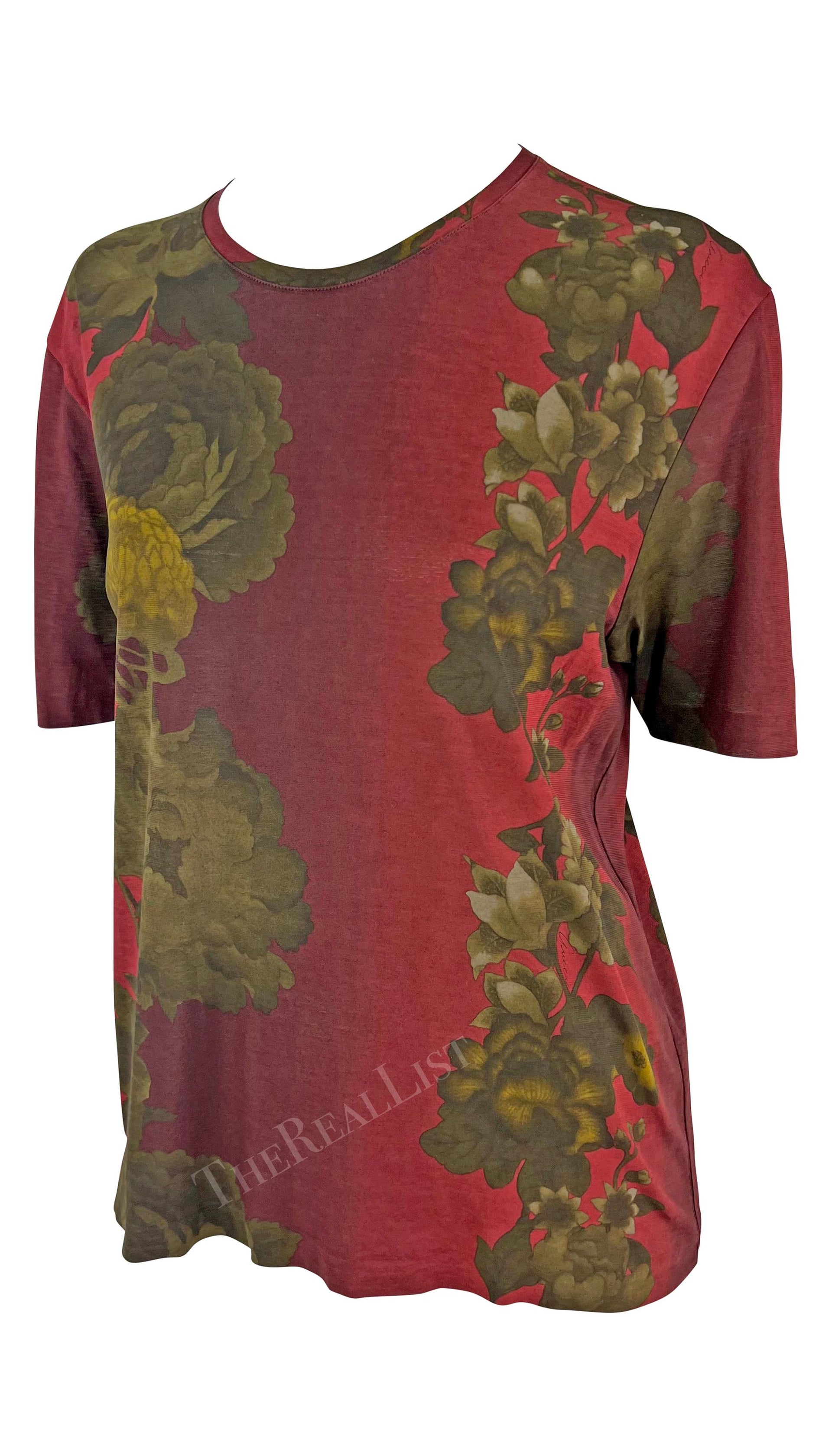S/S 1999 Gucci by Tom Ford Red Floral Short Sleeve Men's T-Shirt