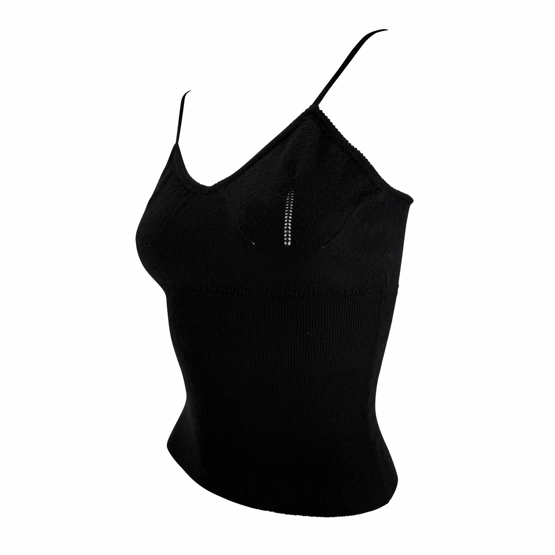 2000s Dolce & Gabbana Bodycon Perforated Cinched Knit Black Tank Top