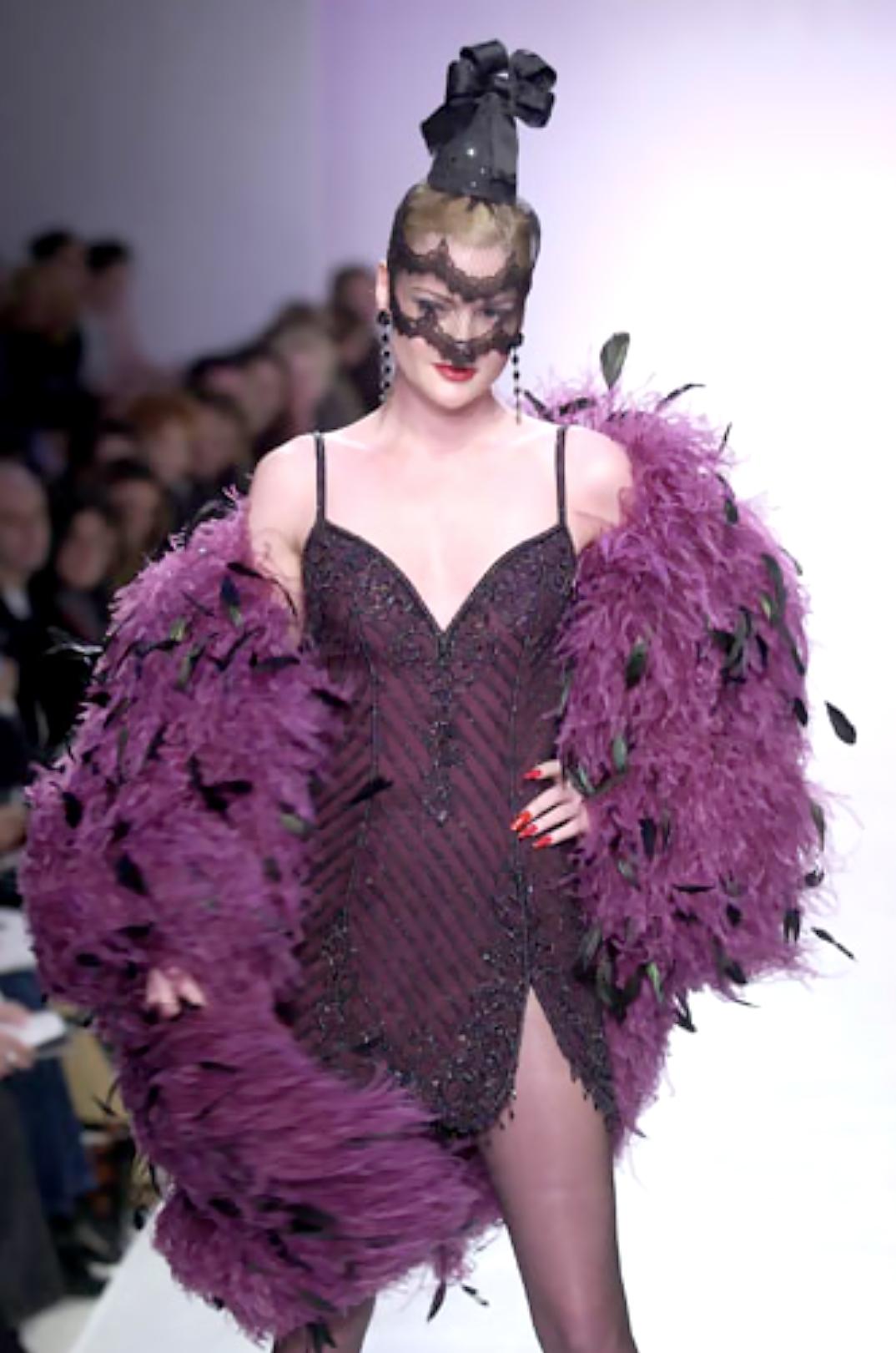 F/W 2001 Bob Mackie 'Foreign Intrigue' Runway Beaded Purple Mini Slip Dress