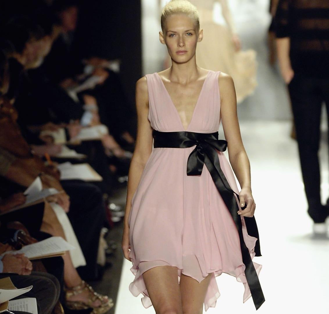 NWT S/S 2007 Michael Kors Runway Pink Chiffon Flare Ribbon Trim Ballerina Dress
