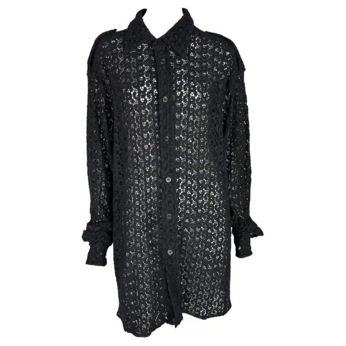 S/S 1996 Gucci by Tom Ford Men's Black Crochet Lace Oversized Sheer Shirt