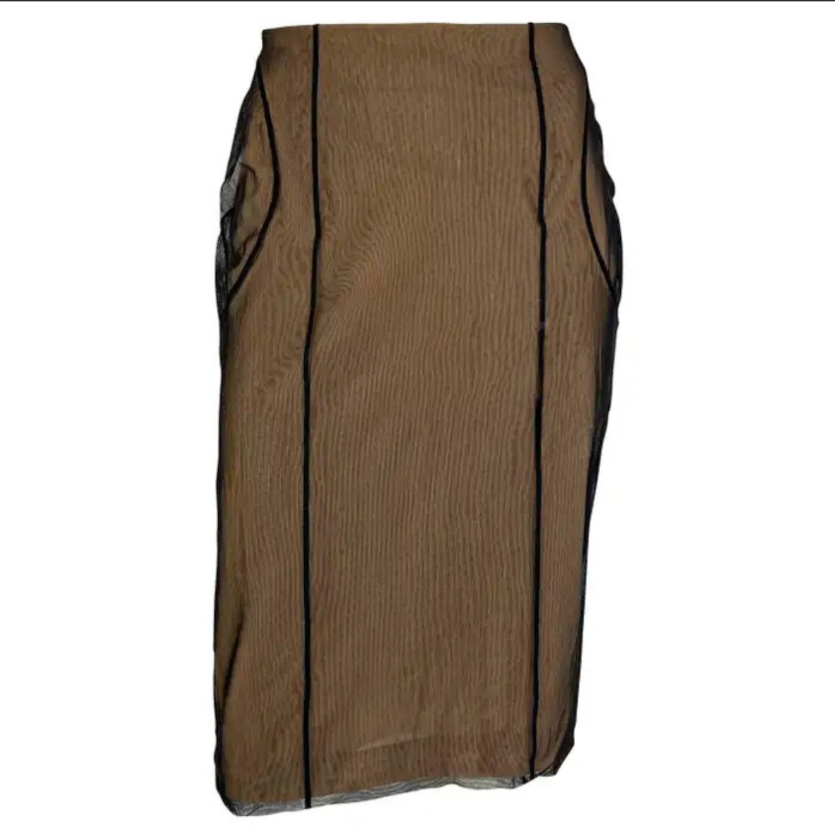 S/S 2001 Gucci by Tom Ford Beige Mesh Tulle Overlay Bodycon Skirt