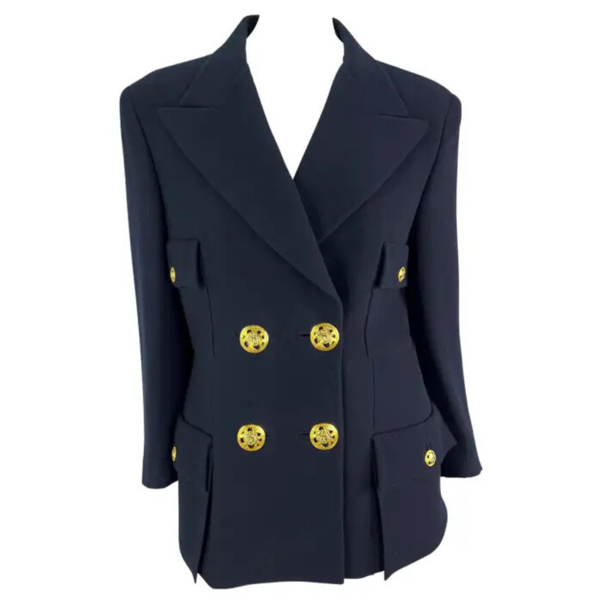 S/S 1995 Gianni Versace Runway Ad Navy Double Breasted Medusa Blazer
