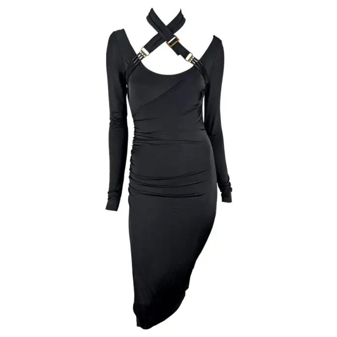 F/W 2003 Gucci by Tom Ford Black Bondage Strap Convertible Stretch Bodycon Dress