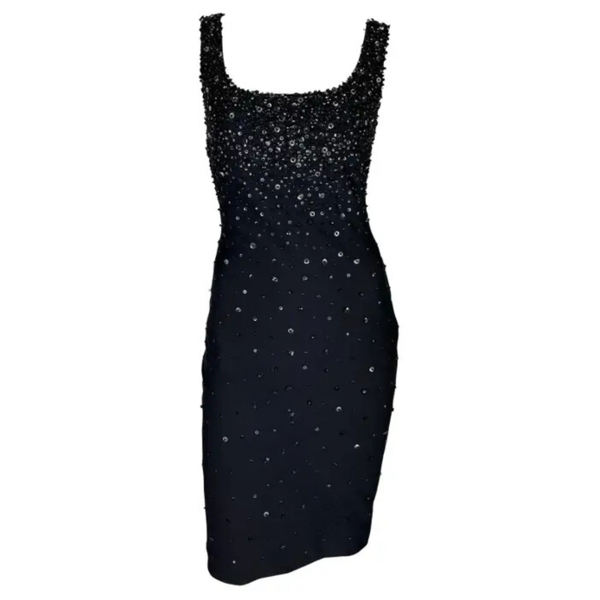 S/S 1996 Gianni Versace Black Beaded Sleeveless Bodycon Runway Dress