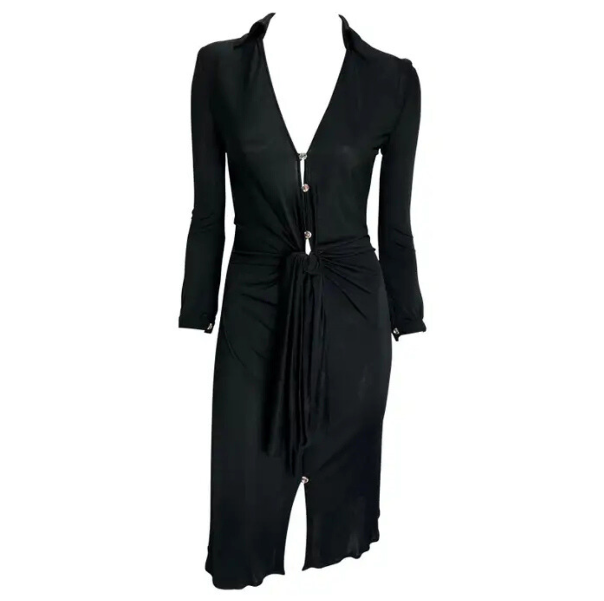 S/S 2000 Gianni Versace by Donatella Black Stretch Viscose Rhinestone Y2K Dress