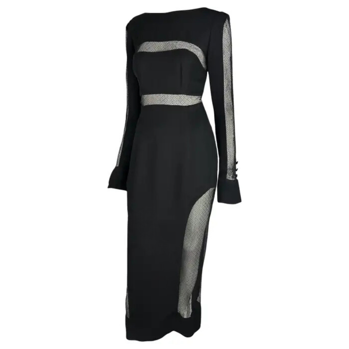 F/W 1993 Karl Lagerfeld Runway Black Mesh Sheer Cut Out Gown