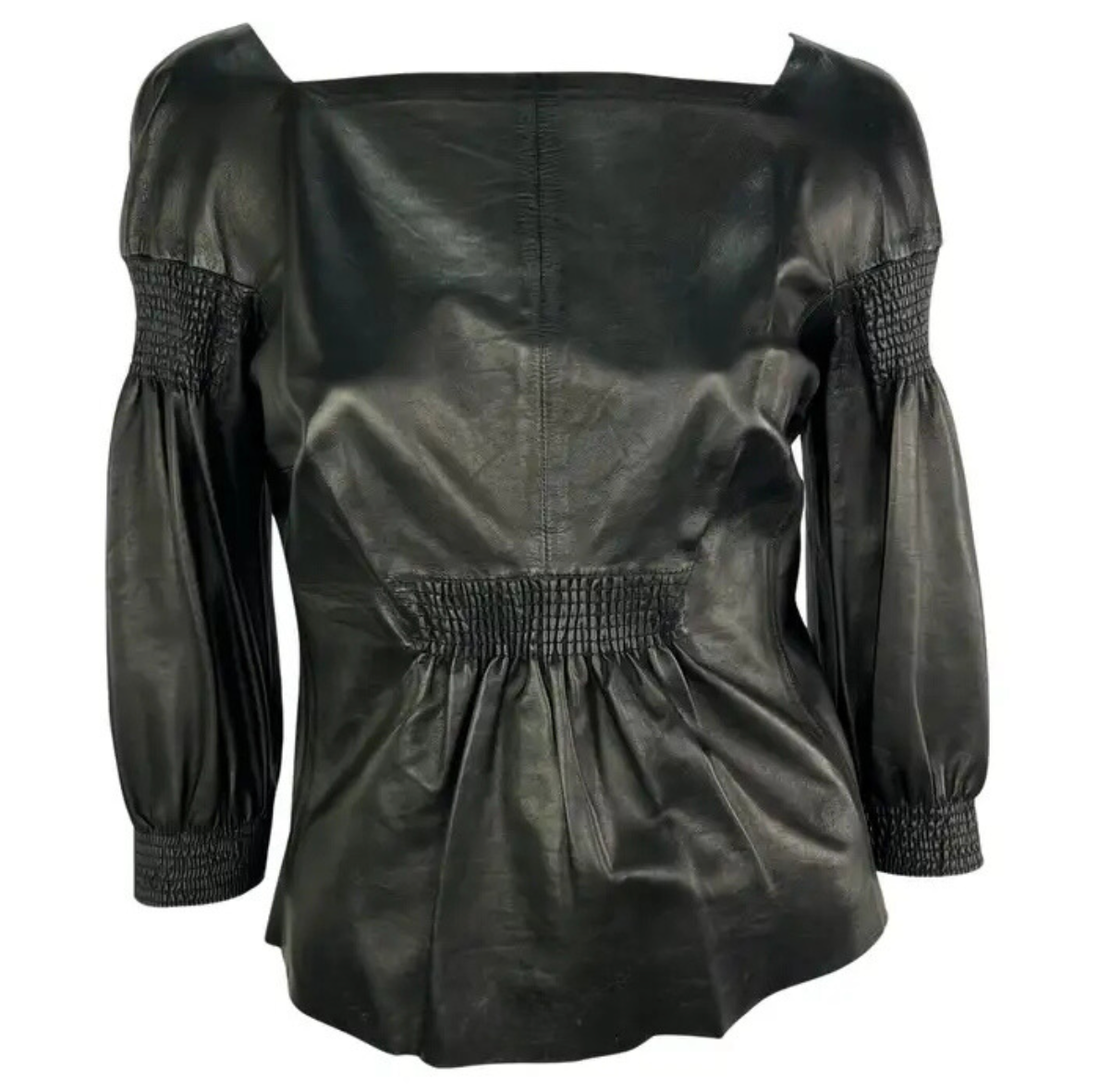 F/W 1999 Gucci by Tom Ford Black Leather Ruched Runway Ad Shirt