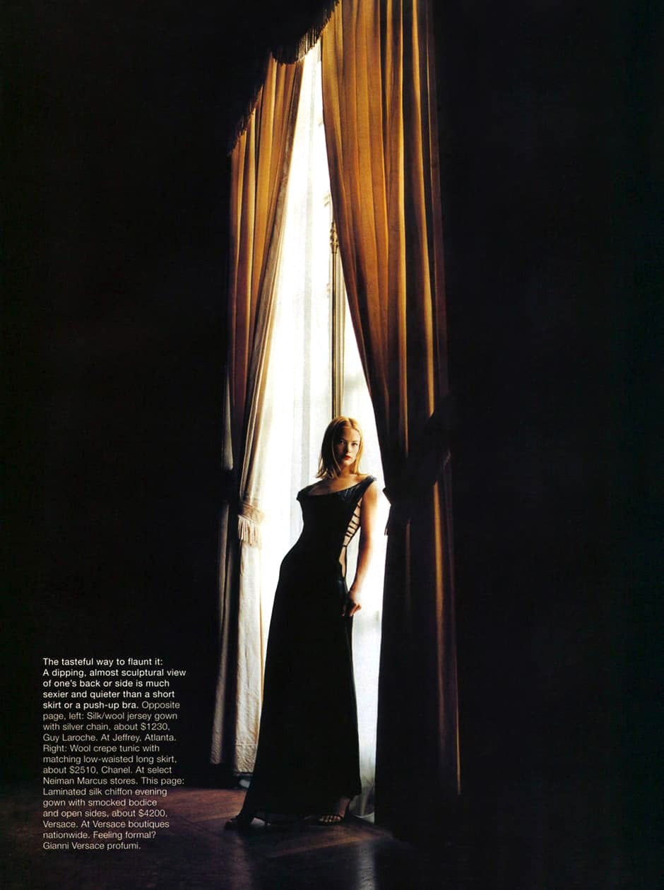 F/W 1998 Gianni Versace by Donatella Black Rhinestone Side Slit Medusa Hook Gown