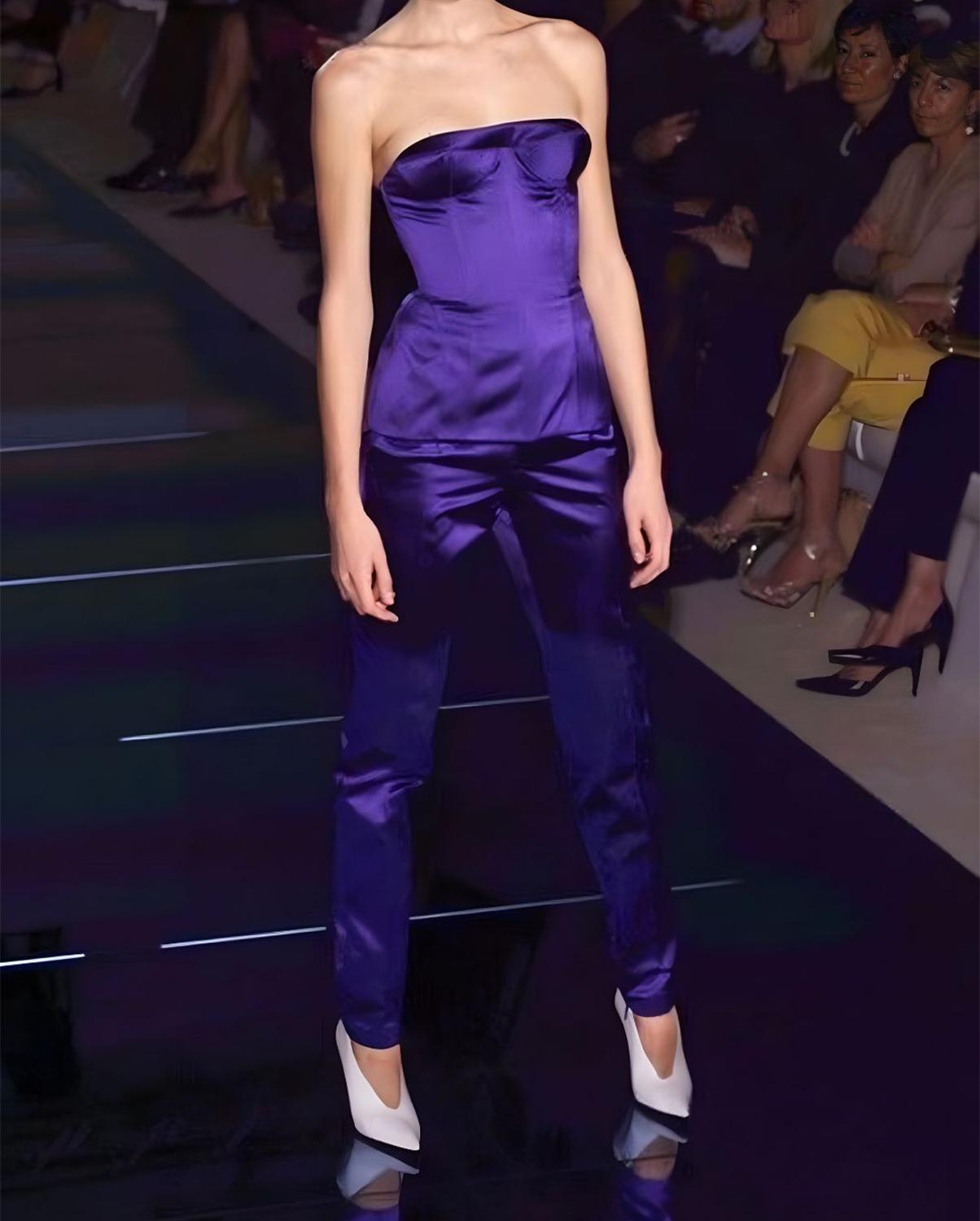 S/S 2001  Gucci by Tom Ford Runway Purple Silk Satin Bustier Corset Pant Set