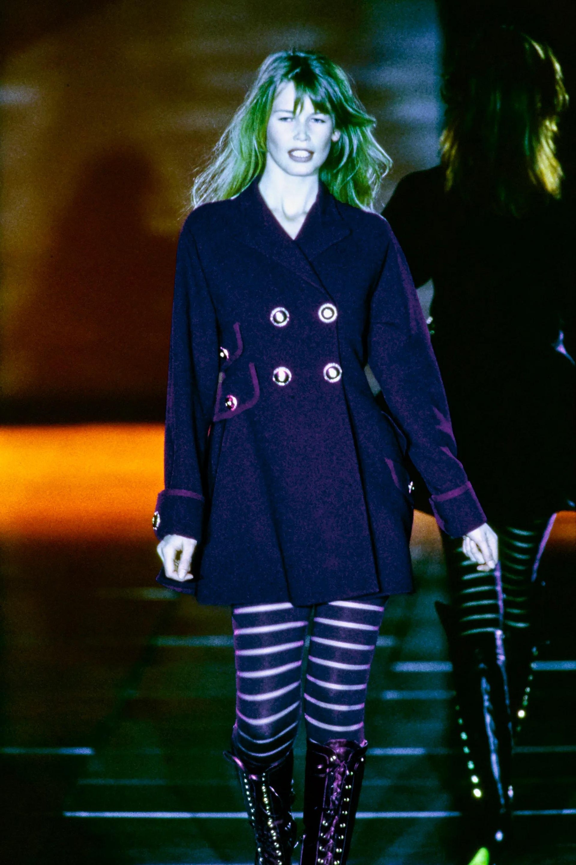 F/W 1993 Gianni Versace Runway Sheer Purple Stripe Leggings