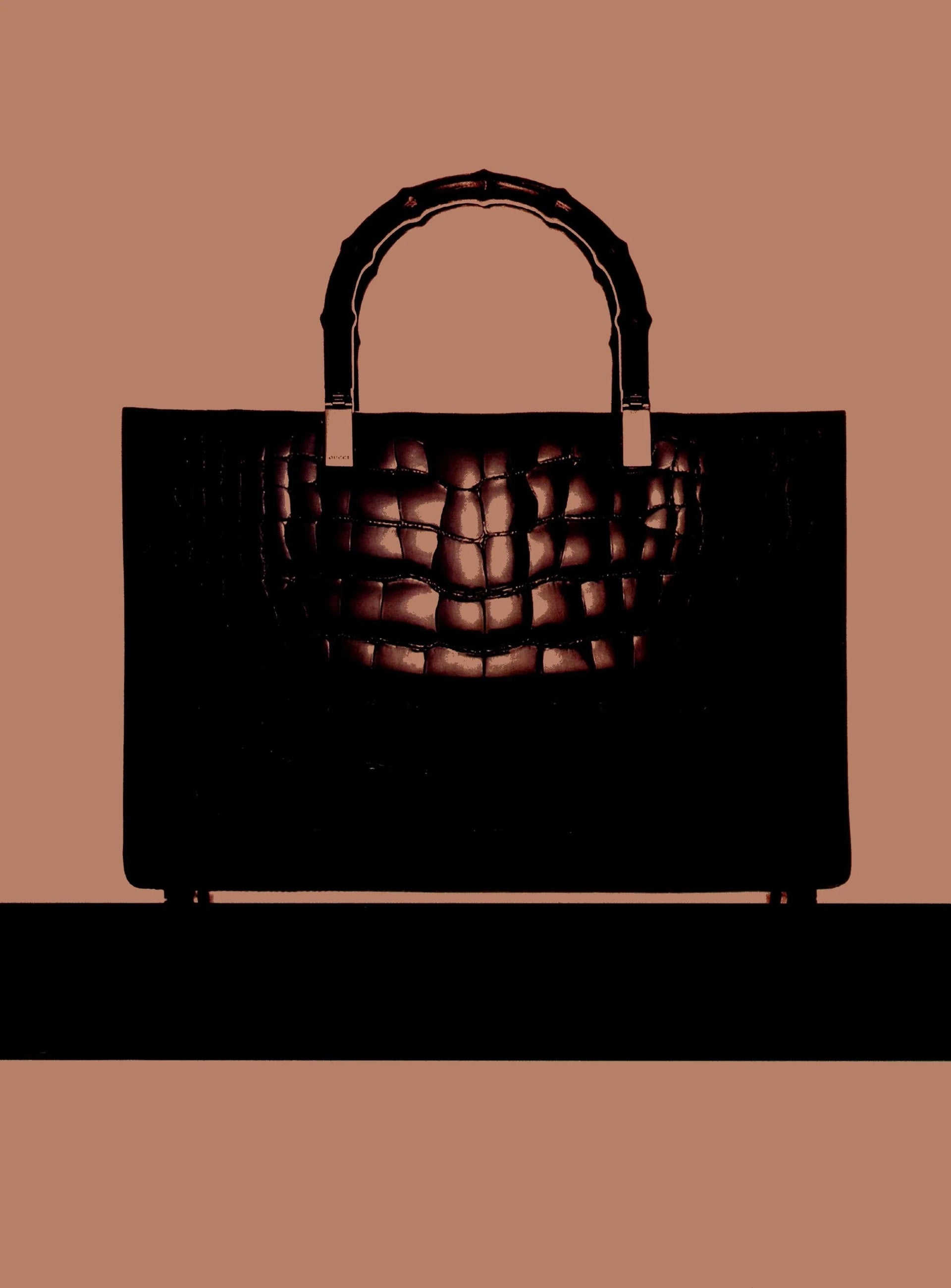 F/W 1998 Gucci by Tom Ford Ad Campaign Black Crocodile Bamboo Tote Bag