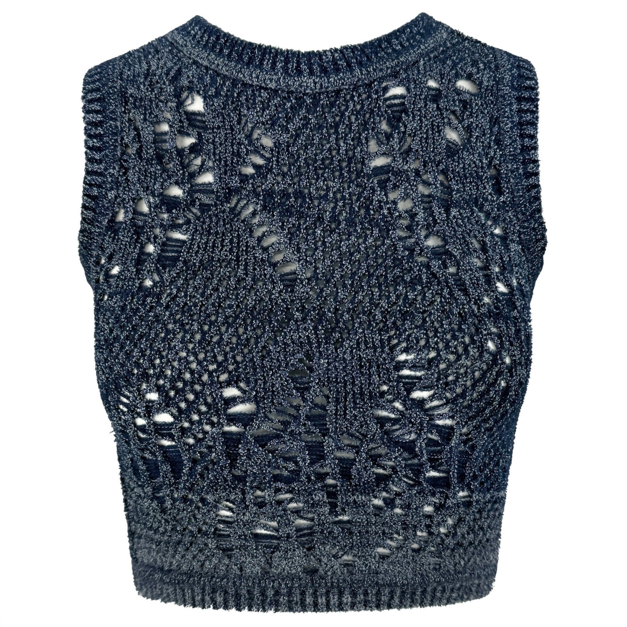 トップス archive Christian Dior tops galliano S/S 2000 Christian Dior by John Galliano Blue Sheer Knit Crop Top