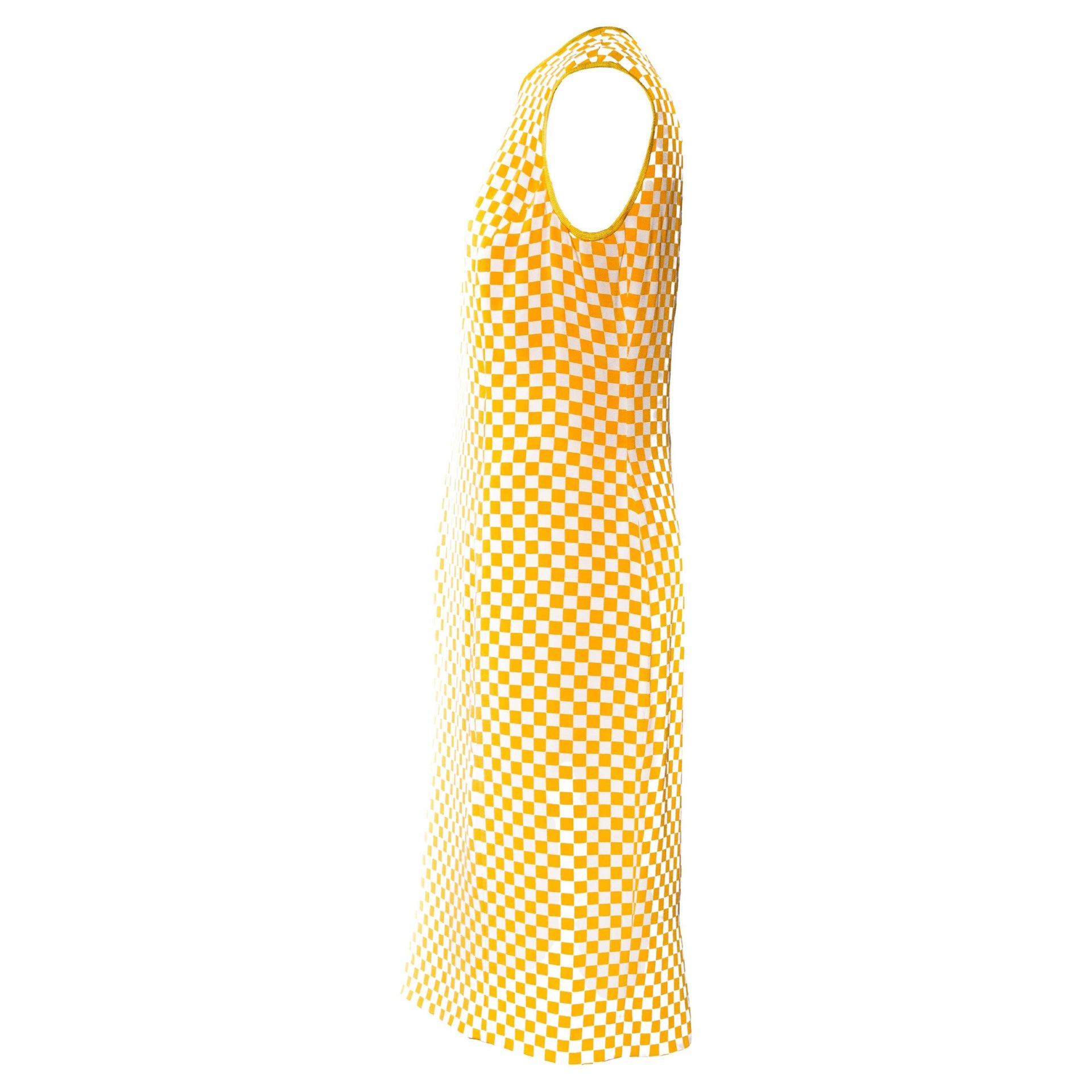 F/W 1995 Gianni Versace Yellow Orange Checker Runway Dress