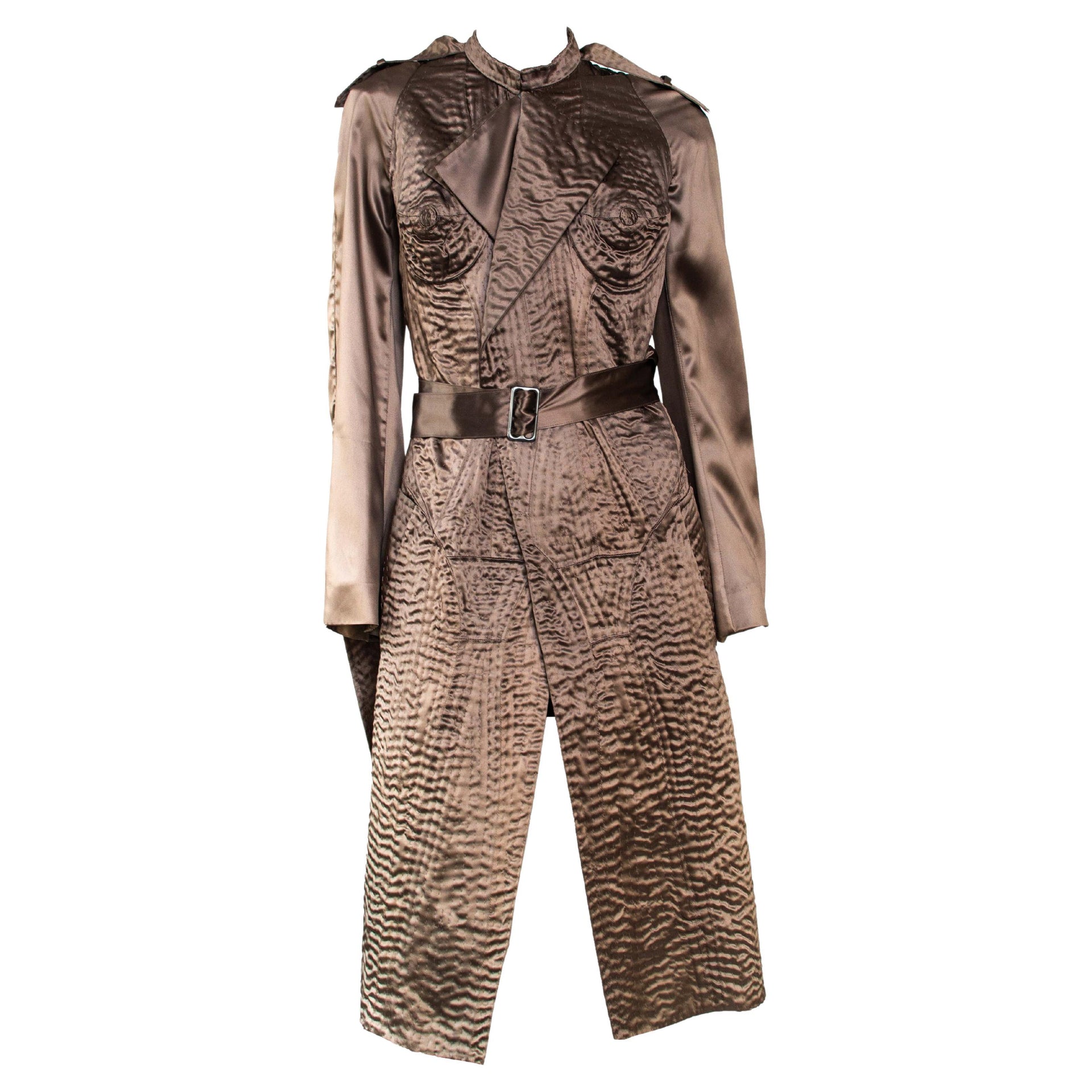S/S 2003 Yves Saint Laurent by Tom Ford Surrealist Stitch Silk Trench Coat Dalà