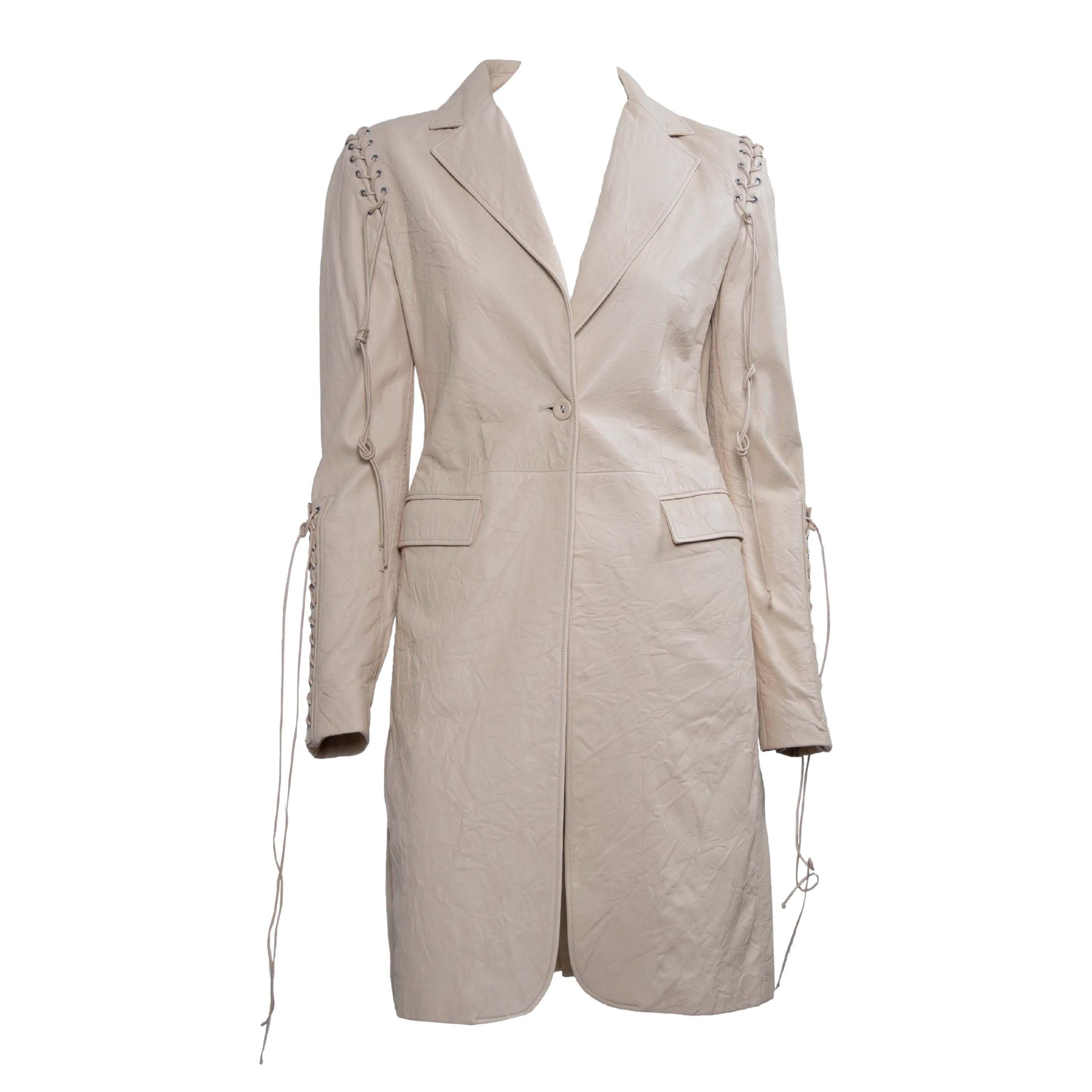 F/W 2003 Versace by Donatella Wrinkled Leather Lace-Up Coat Vintage