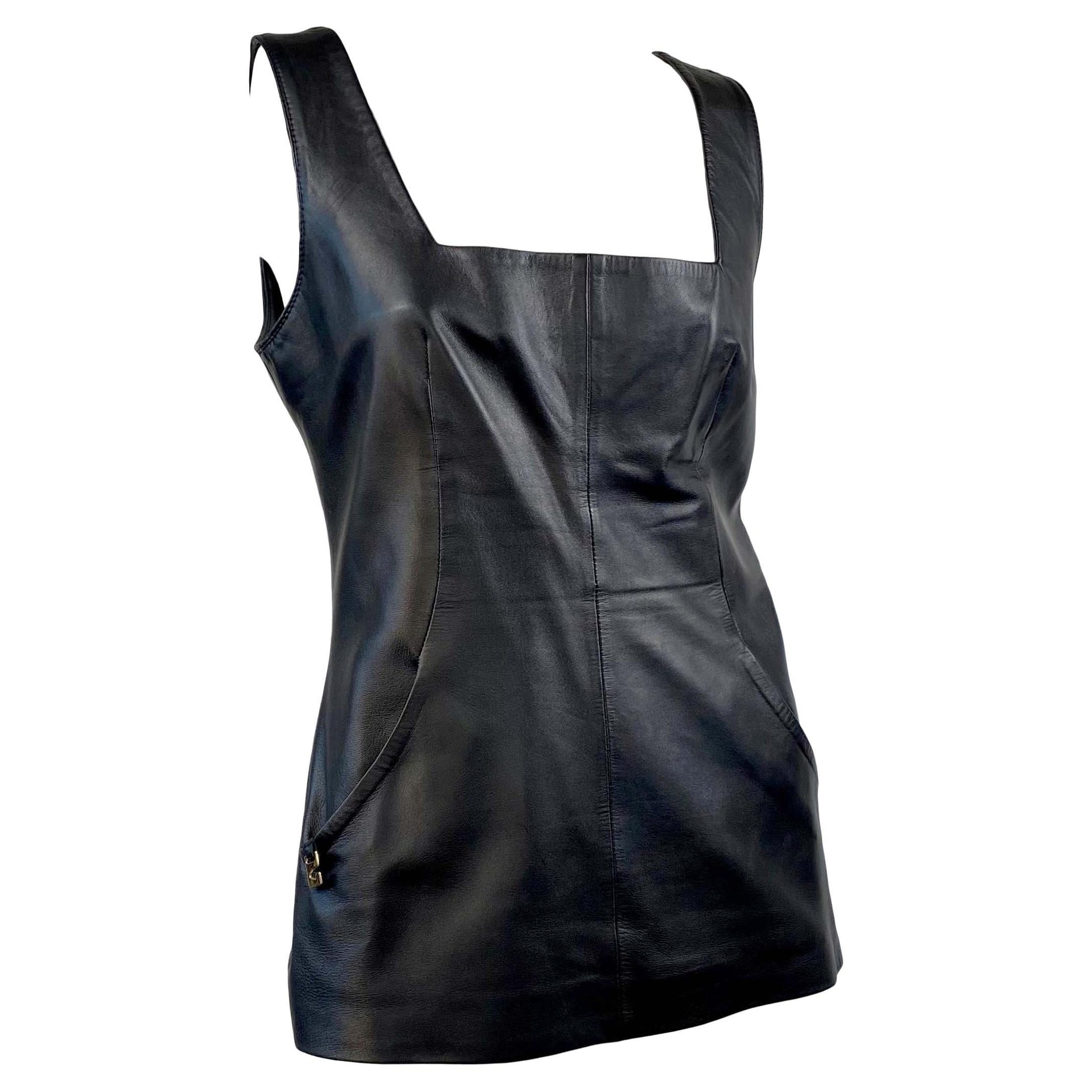 S/S 1997 Gucci by Tom Ford Leather Sleeveless Top G Logo