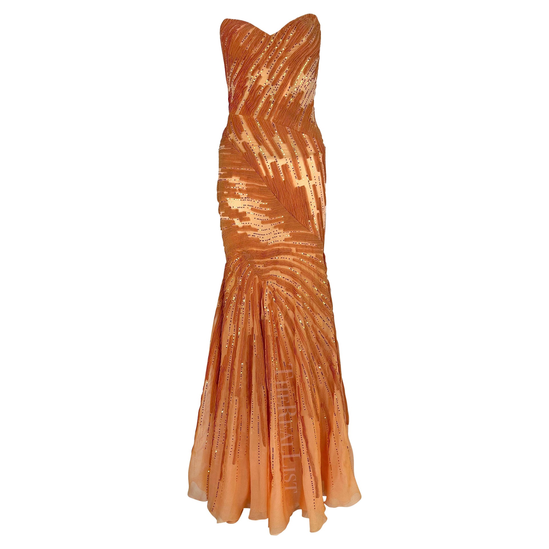 F/W 2002 Atelier Versace by Donatella Maya Rudolph Sheer Orange Sequin Gown
