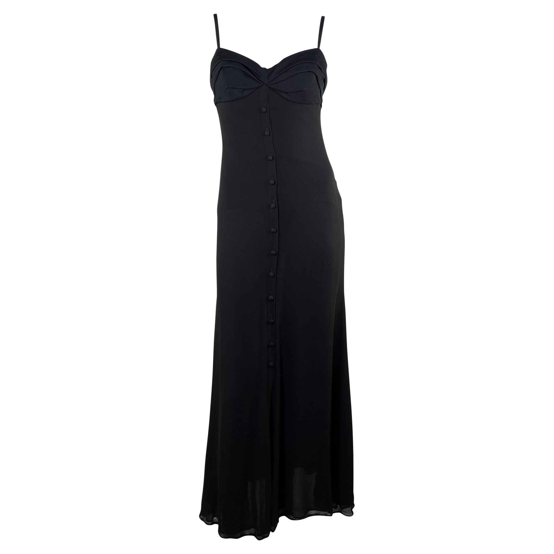 S/S 1996 Gianni Versace Couture Runway Black Button Up Sheer Ruched Dress