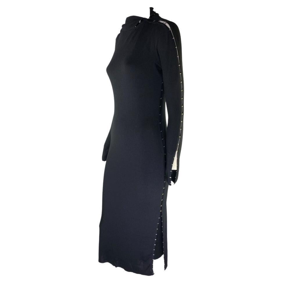 S/S 2002 Gucci by Tom Ford Knit Hook Closure Runway Black Knit Dress Set