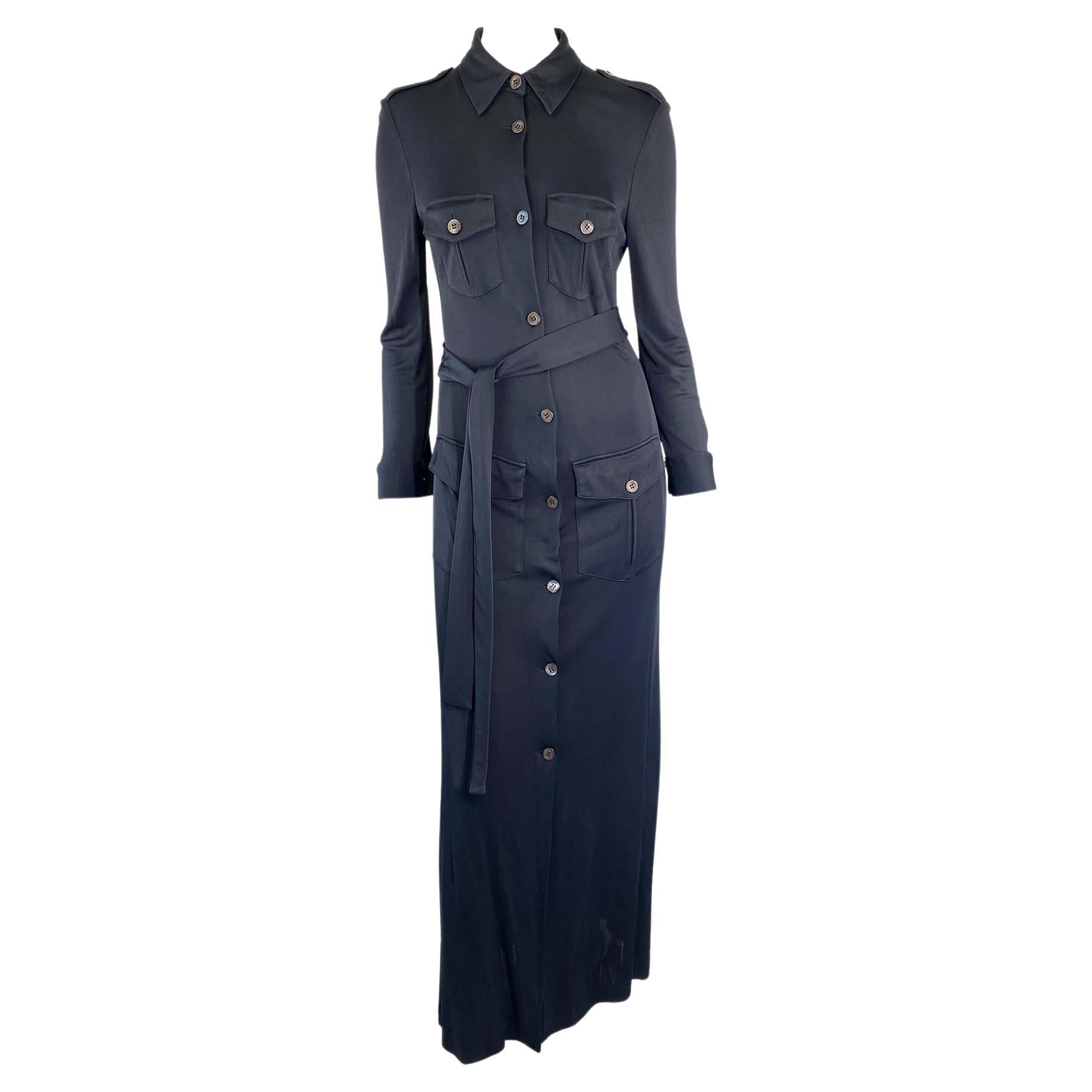 S/S 1996 Gucci by Tom Ford Nicole Kidman Navy Viscose Maxi Dress with Tie