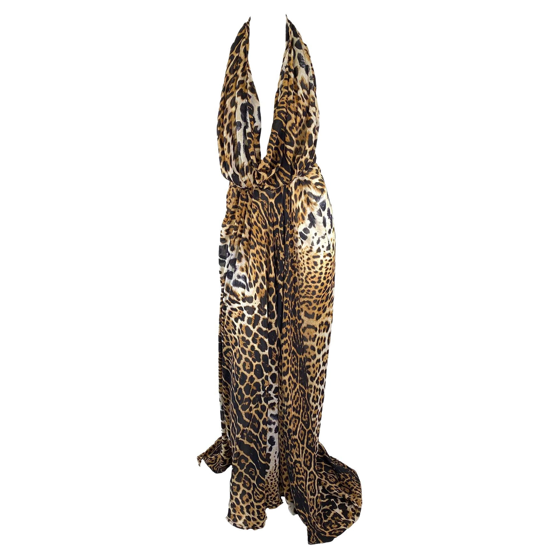 S/S 2002 Yves Saint Laurent by Tom Ford Silk Jaguar Print Gown Safari