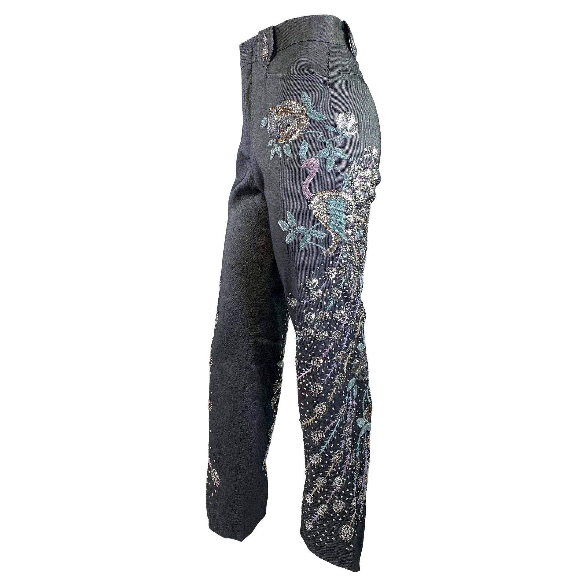 S/S 1999 Gucci by Tom Ford Runway Finale Peacock Beaded Silk Pants Documented