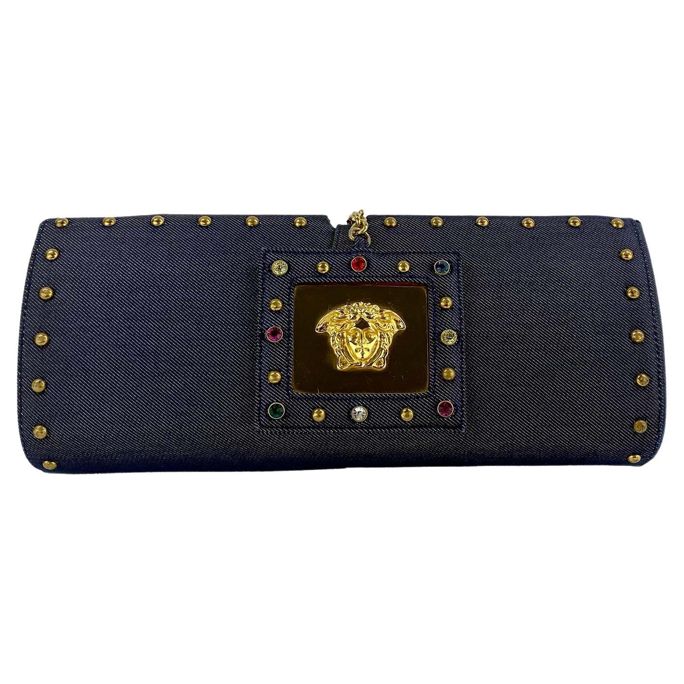 S/S 2000 Gianni Versace by Donatella Ad Denim Medusa Jewel Clutch