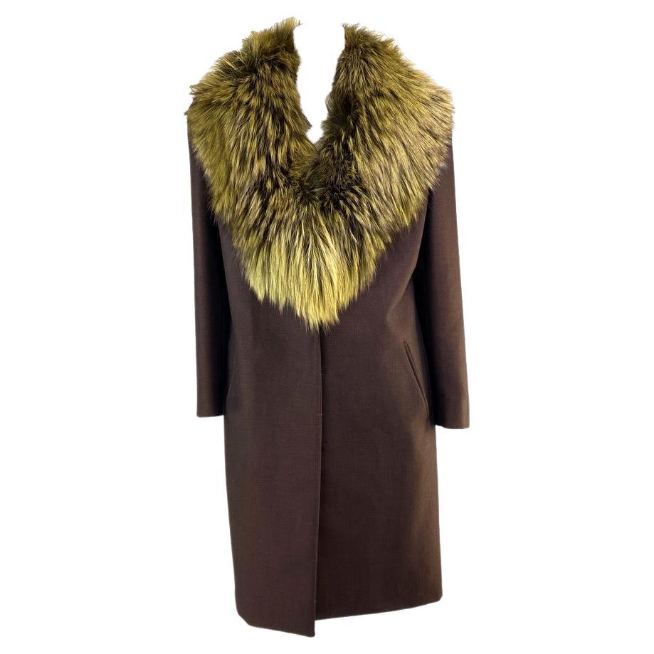 F/W 1997 Gucci by Tom Ford Wool Mohair Coat with Green Fur Trim Runway
