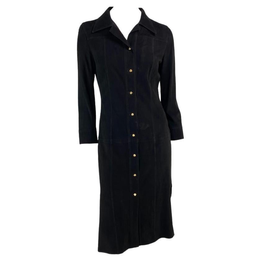S/S 2000 Gianni Versace by Donatella Black Suede Medusa Button Up Dress