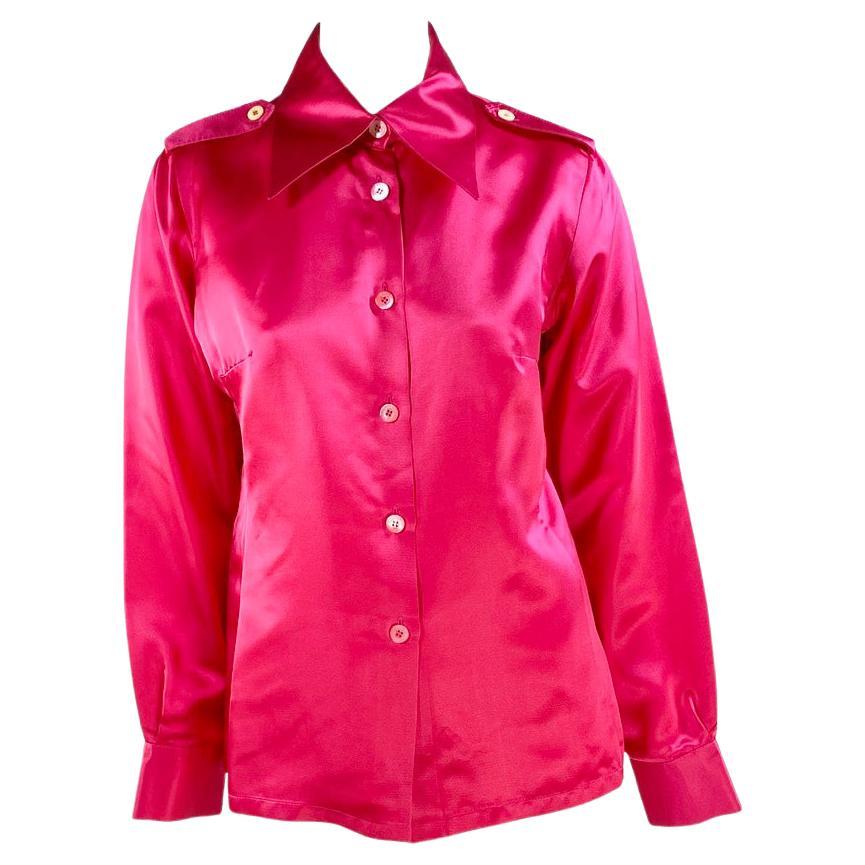 F/W 1996 Gucci by Tom Ford Hot Pink Silk Epaulette Military Button Up Top