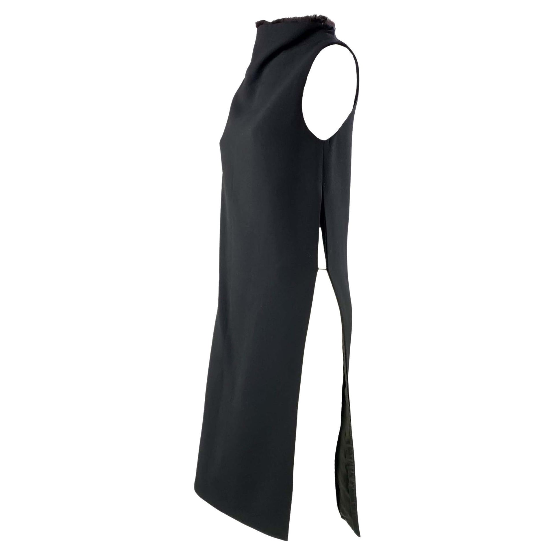 F/W 1999 Gianni Versace by Donatella Black Fur Trimmed Tunic Tent Dress