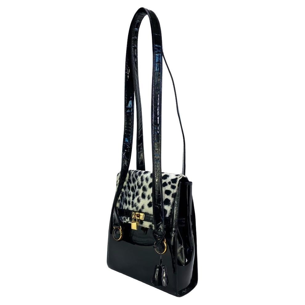 F/W 1994 Gianni Versace Couture Ad Campaign Faux Fur Leopard Print Shoulder Bag