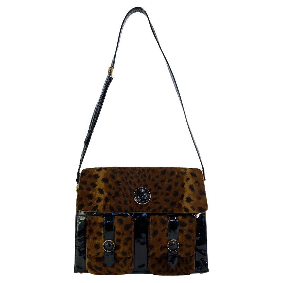 F/W 1994 Gianni Versace Couture Runway Faux Fur Leopard Print Messenger Bag