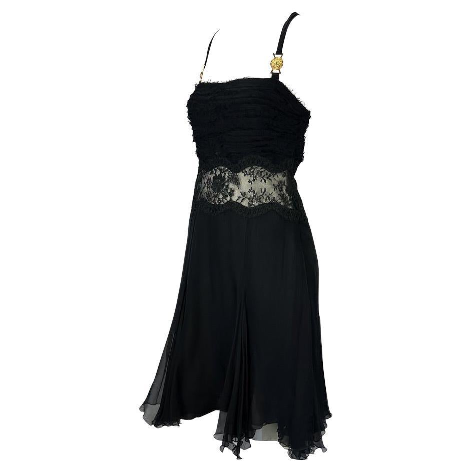 F/W 2005 Versace by Donatella Versace Black Silk Lace Mini Dress