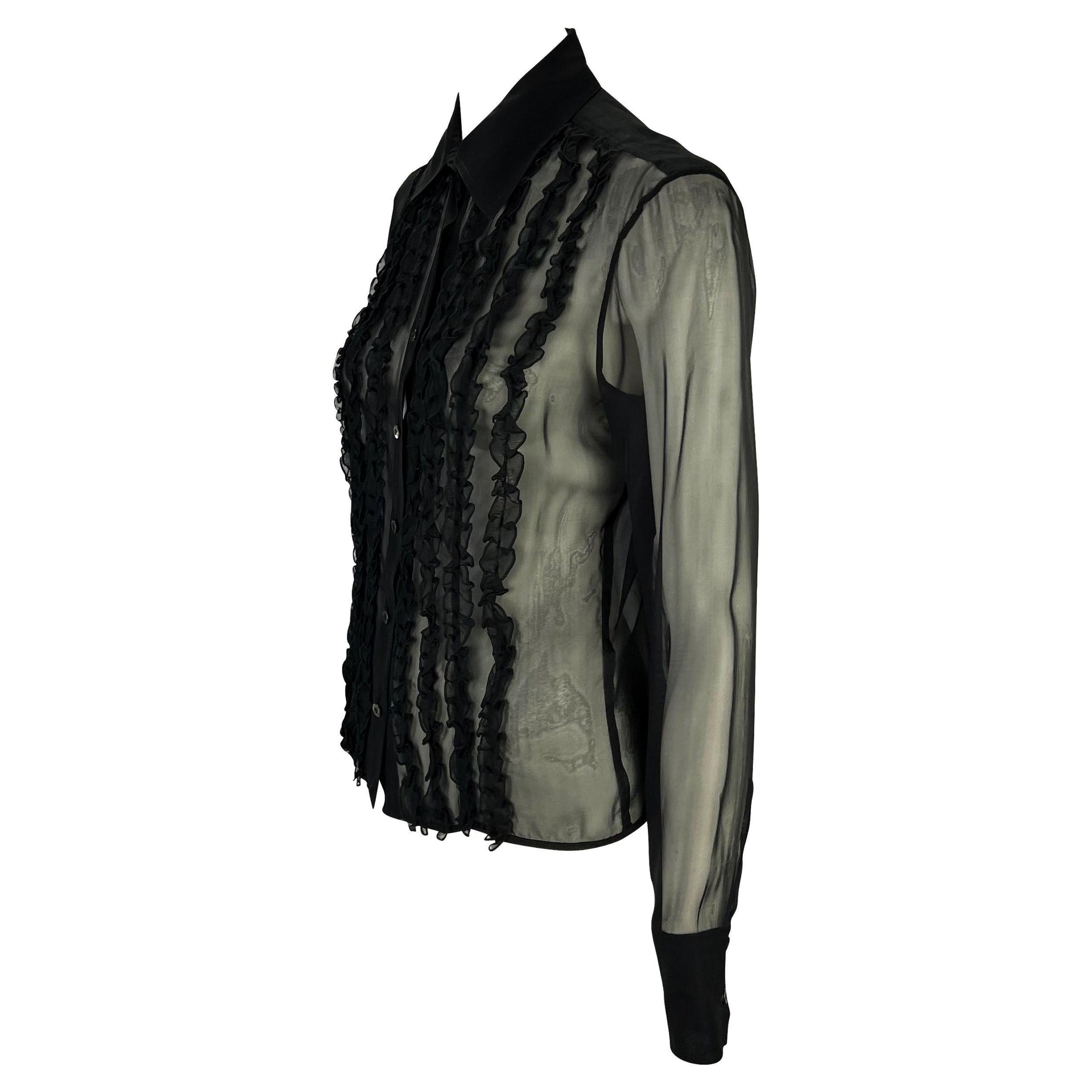 S/S 1999 Gucci by Tom Ford Sheer Silk Ruffle Collared Button Down Shirt