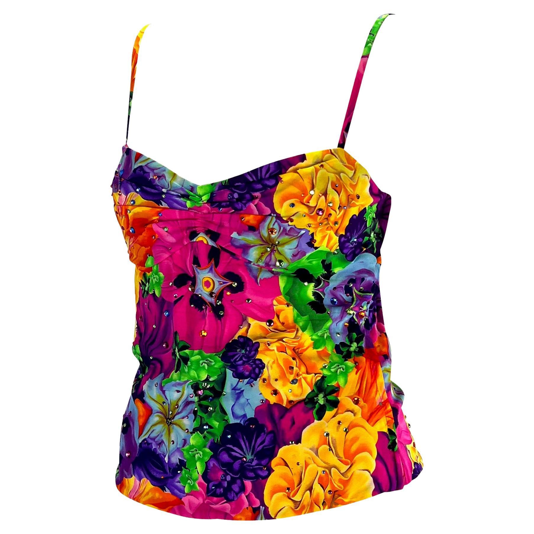 S/S 2005 Versace by Donatella Floral Rhinestone Backless Medusa Tank Top Y2K